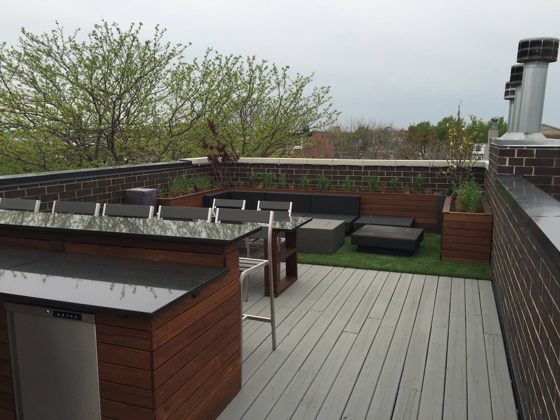 outdoor kitchen bar dining fire pit rooftop deck chicago il