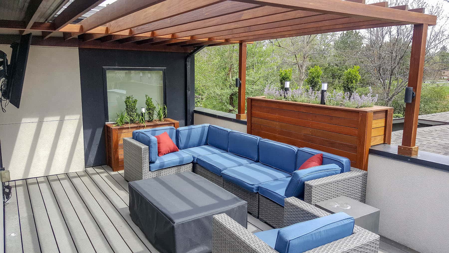 Rooftop Deck With Pergola outdoor TV planters Cherry Creek Denver CO